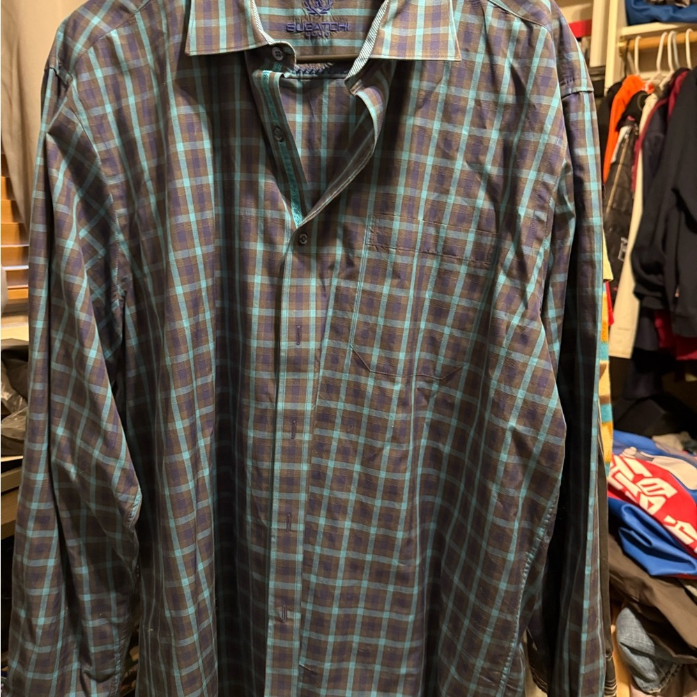 Bugatchi Blue and Green Casual Button Down‎ Shirt